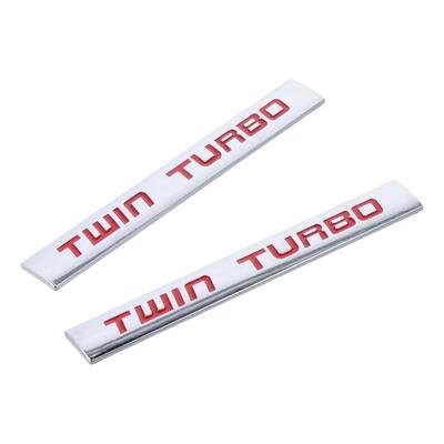 Qicarkey 2pcs 3D Twin Turbo Emblem Metal Letter Logo Car Emblem Badge 5.83*0.79inch Car