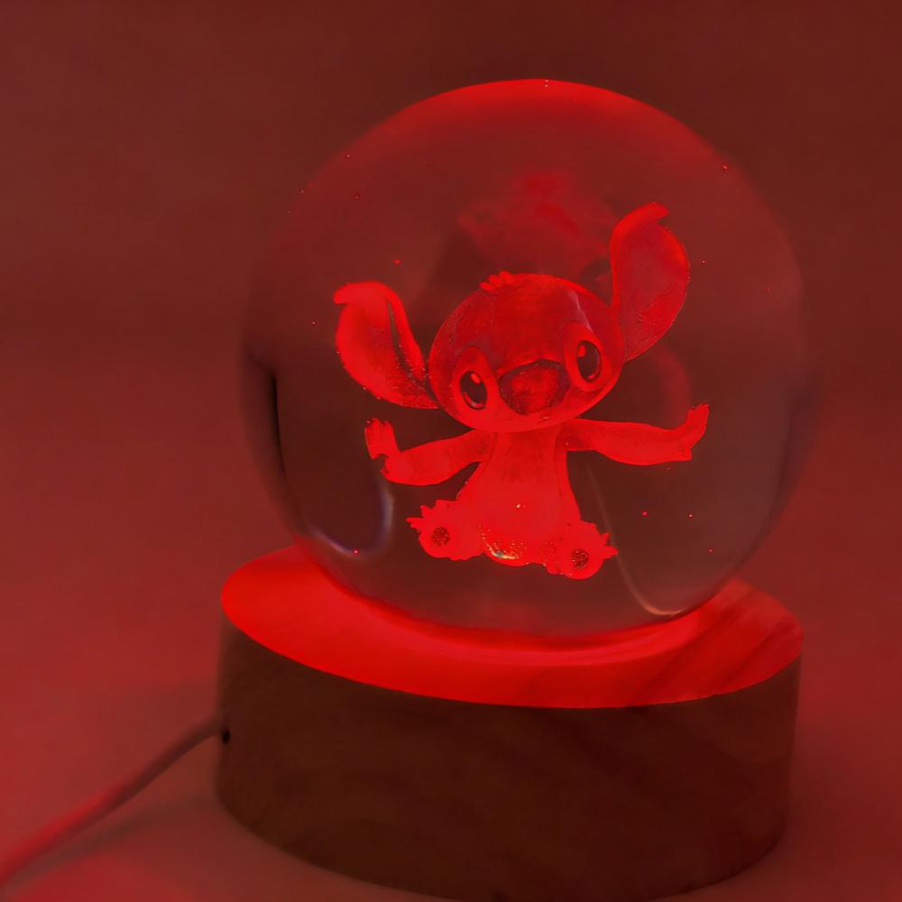 Anime Stitch Crystal Ball Mini Night Wooden Lamp Warm Light/7 Colors Desk Decoration Room Boy Girl Birthday Gifts 3D LED Round Sensory Compression