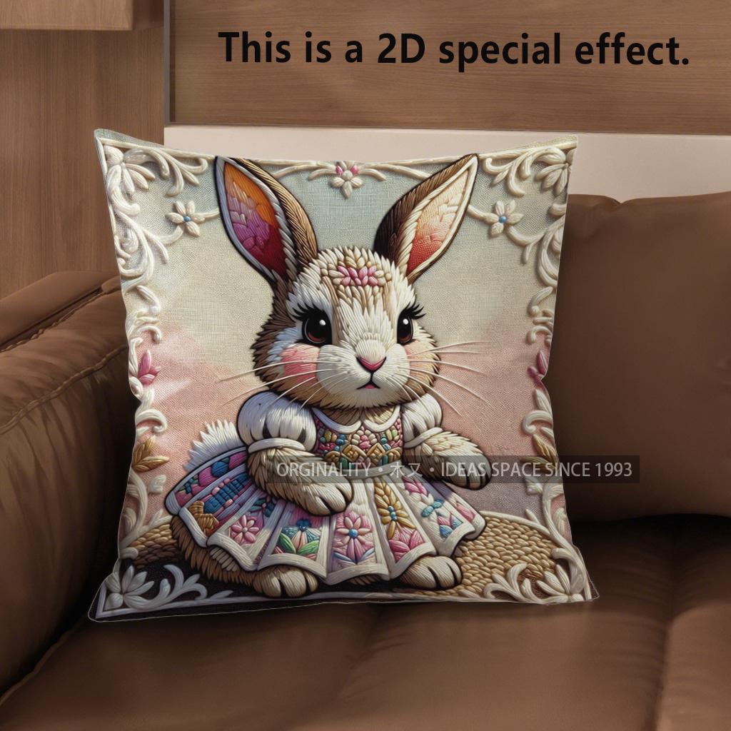 2D Cute Bunny-Patterned Decorative Pillow Covers Pattern Cushion Cover Suitable For Sofa Bedroom Car Pillow Cover
