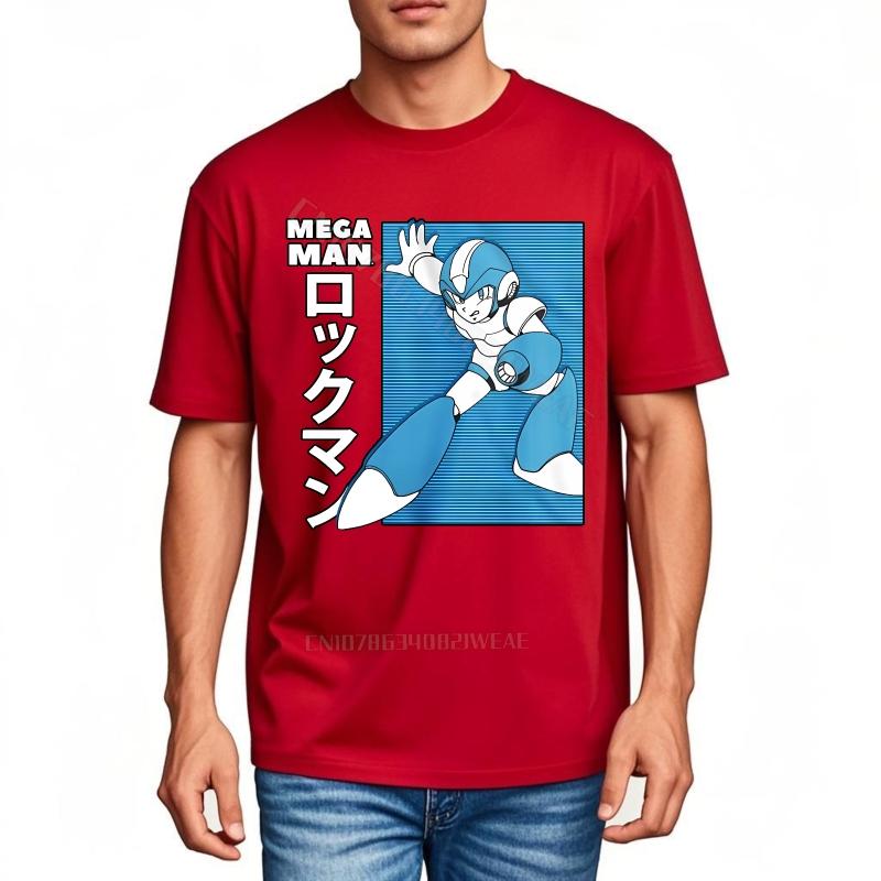 Top Tees Oneck Casual Tee Mega Man Blue Robot Design Brand Comfort Tshirt New Arrived Workout Tshirt Comfortable