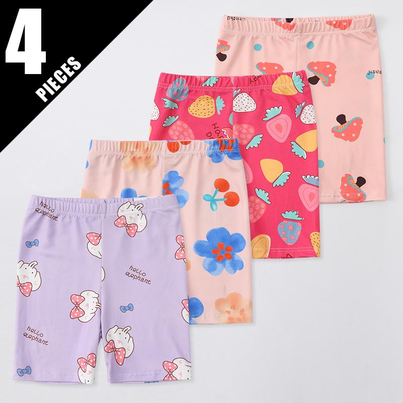 1/4/6 Pieces Girls' Seasonal Thin Sweet Cute Fashionable Printed Bottom Shorts Anti Gare Safety Pants Soft Leggings Home Pants