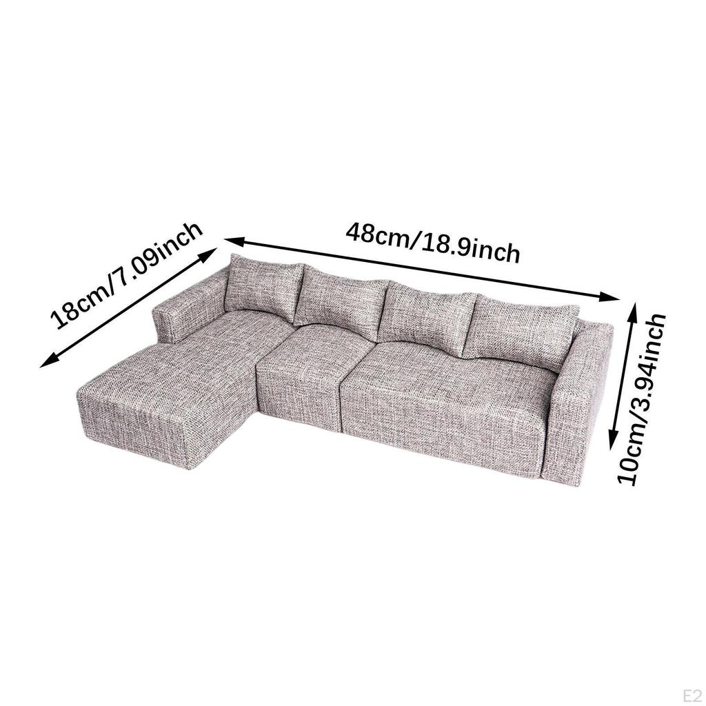 Miniature L Shaped Sofa, Corner Sectional Couch DIY Accessories Furniture Room for 1/6