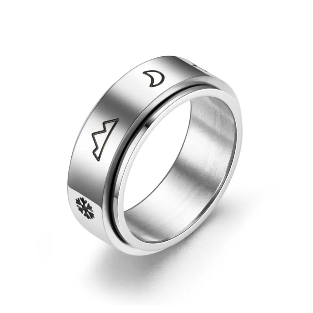 Trendy Punk Anxiety Ring for Women And Men with Moon Design Stainless Steel Anti-Stress Fidget Ring Fashionable Rotating