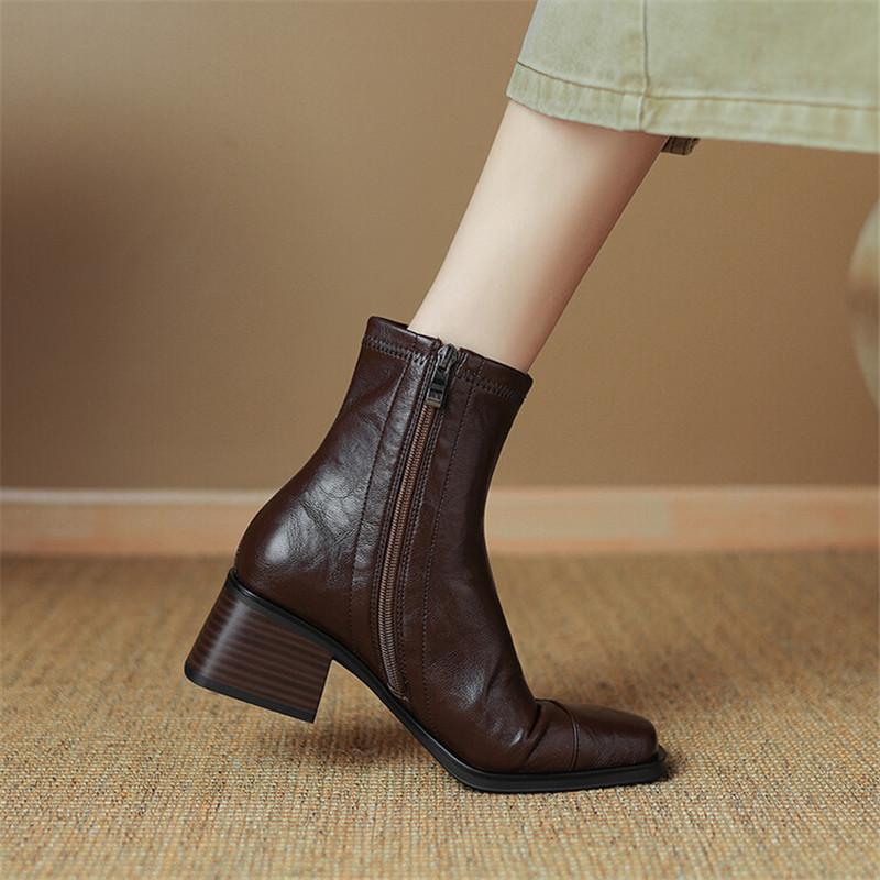 Fashion Autumn Winter Pu Leather Women Boots Fashion Square Toe Shoes for Women Short Boots Women Mujer High Heel Elastic Slimming Boots