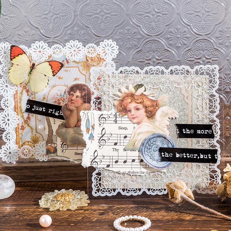 10-Sheet Premium Big-size Clear Lace Border Stickers, Elegant Hollow Lace Edges with Transparent Effect