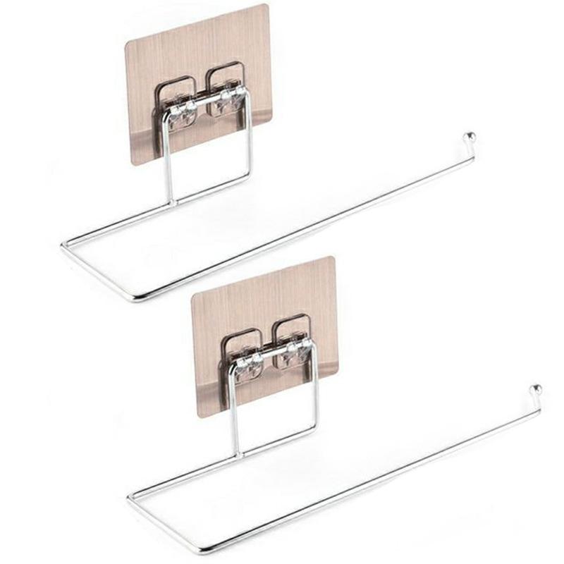 2pcs Kitchen Tissue Holder Punch-free Hanging Bathroom Toilet Paper Bracket Roll Paper Holder Towel Rack Stand Storage Rack