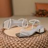 Fashion Elegant Ladies Med-High Heels Summer Crystal Band Sandals Woman Office Dress Sandalias Ankle Strap Wedges Slippers Silver Shoes