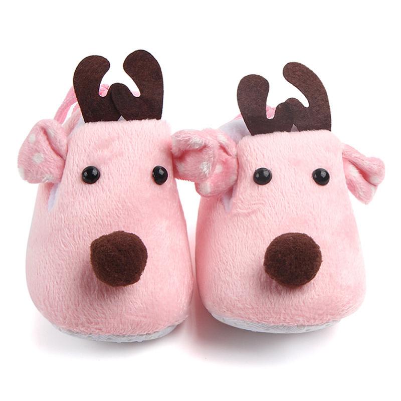 Cute Elk Design Baby Ultra Soft Sole Fleece Shoes as Christmas Gift for Autumn Winter