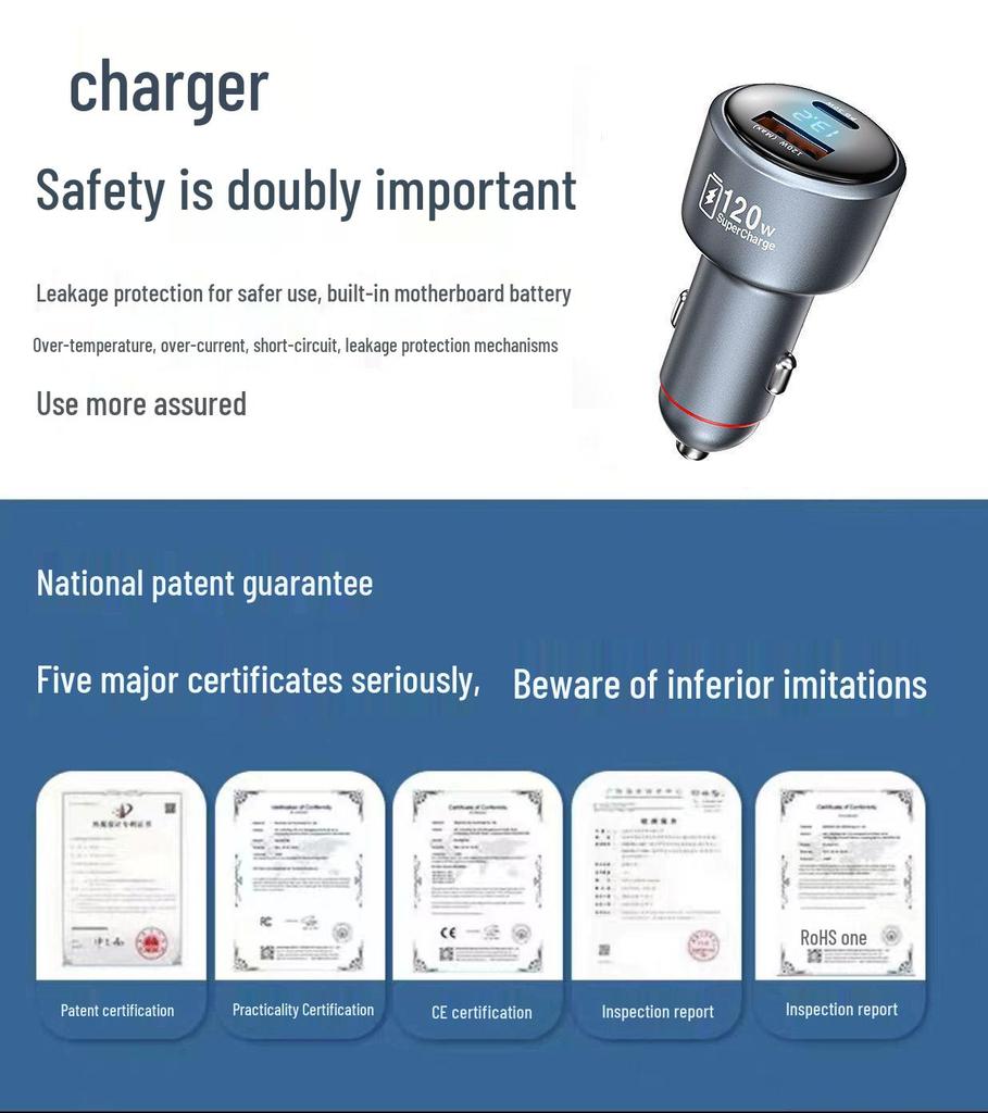 120W Dual Car Charger for Xiaomi and Apple - Super Fast Charging Adapter