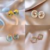 Monet garden oil painting style flower pearl earrings light luxury stud earrings French sweet small fresh earrings women