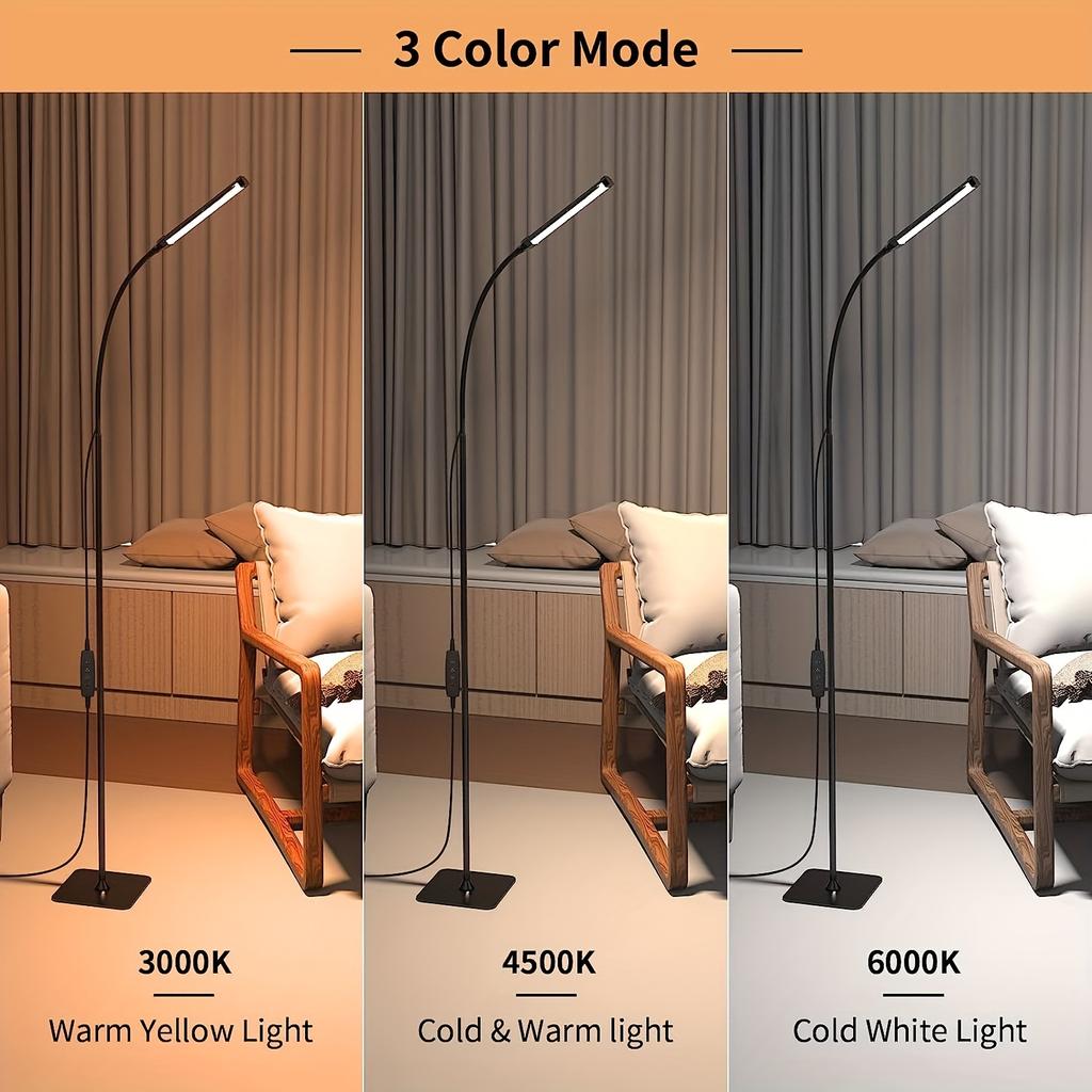 1pc gooseneck floor lamp, color temperature, brightness adjustable, for family room reading and makeup