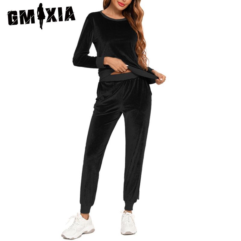 

GMXIA Осенний спортивный повседневный модный костюм с длинными рукавами для женщин, осенне-зимние модели, оригинальный свитер, комплект из двух предметов XXL чёрный