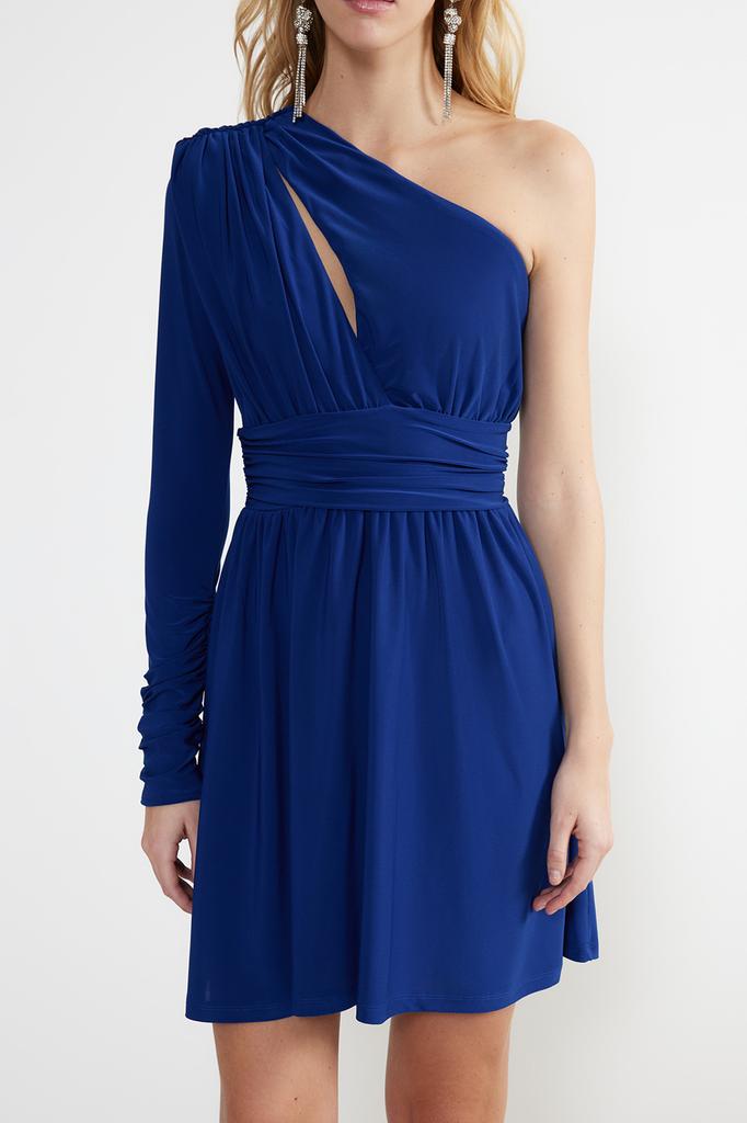 Damenmode Neues Kleid Saks Taille Geöffnet Skater Gestrickt Fenster Ausschnitt Detailliert Elegant Abendkleid