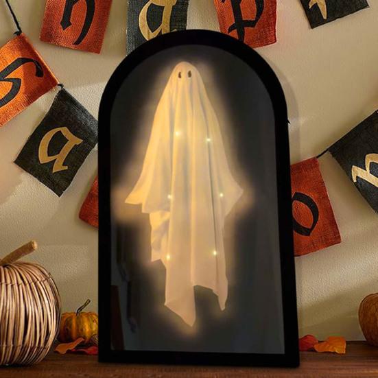 Halloween Ghost Mirror Spooky Hologram Ghost Skeleton Mirror with LED Light for Halloween Home Bedroom Decor