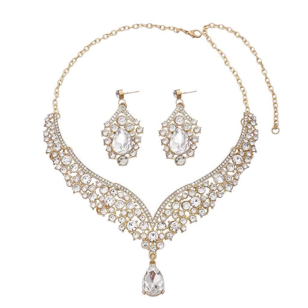 2026 Big Water Drop Jewelry Direct Sales European and American Necklaces Earrings Two-piece Set Flower Bride Retro High-end Design Set