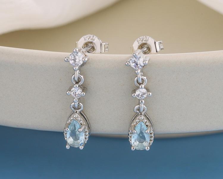 New Fashion Blue Water Drop Geometric 925 Sterling Silver Jewelry Temperament Exquisite Earrings E059