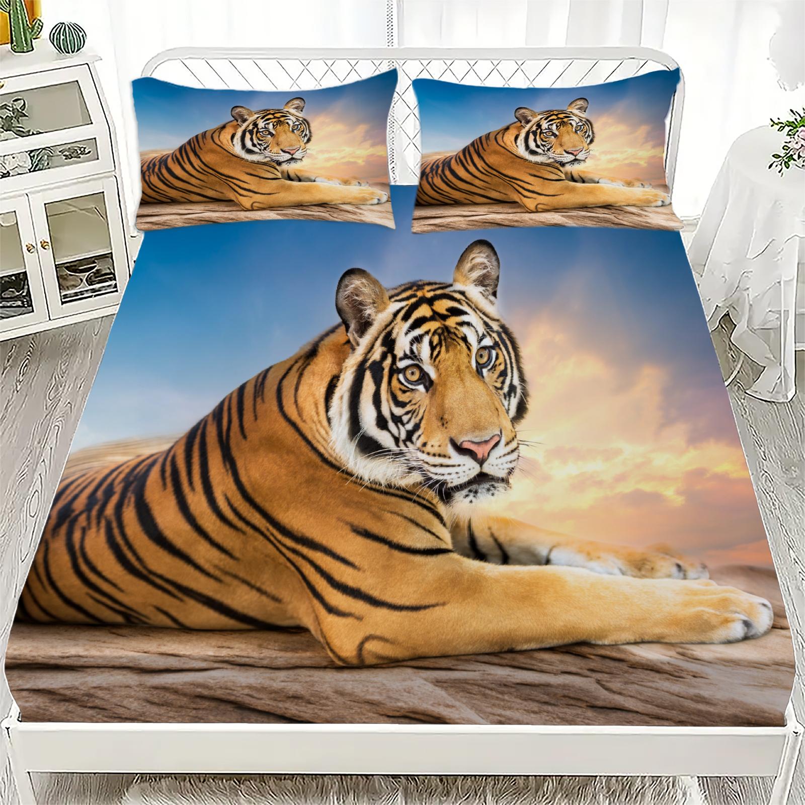 

Tiger Theme Fitted Sheet Set Personalized With At Least One Pillowcase Queen Size Suitable For Both Boys And Girls Twin99x190cm