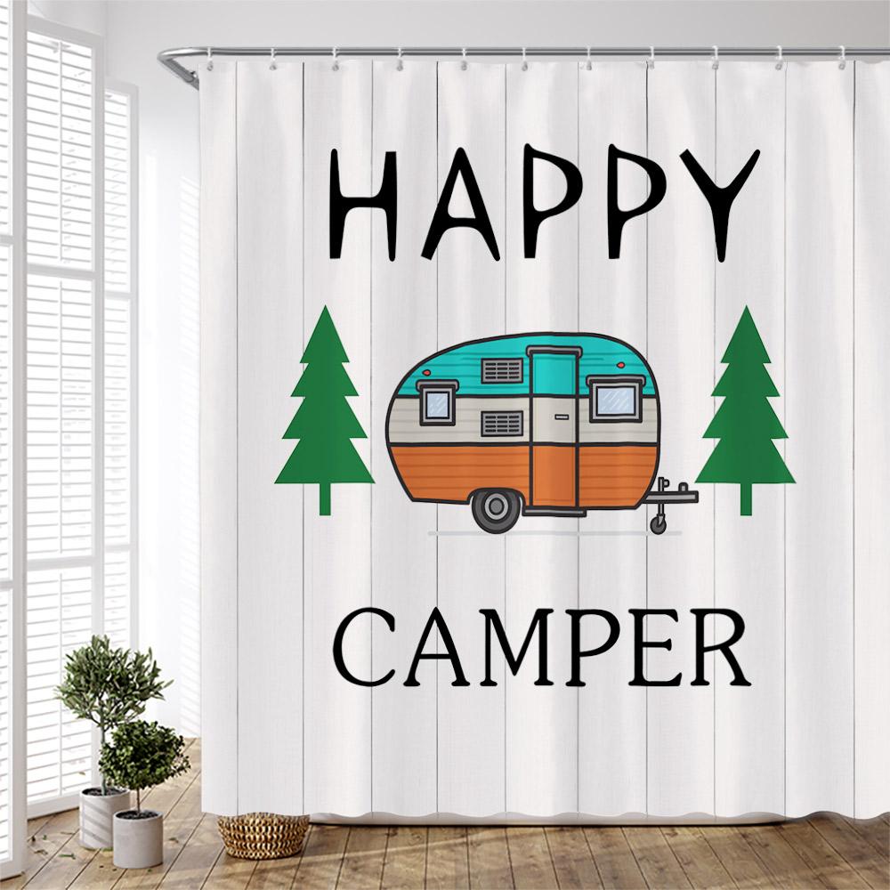 Forest Camping Poster Shower Curtain Camper Car Woods Bathroom Bath Decors Outdoor Landscape Backdrop Cloth 3D Room Curtains Set