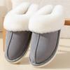 Winter Faux Suede Fur Collar Cotton Slippers for Men Women, Indoor Thick Sole Non-slip Warm Home Slippers