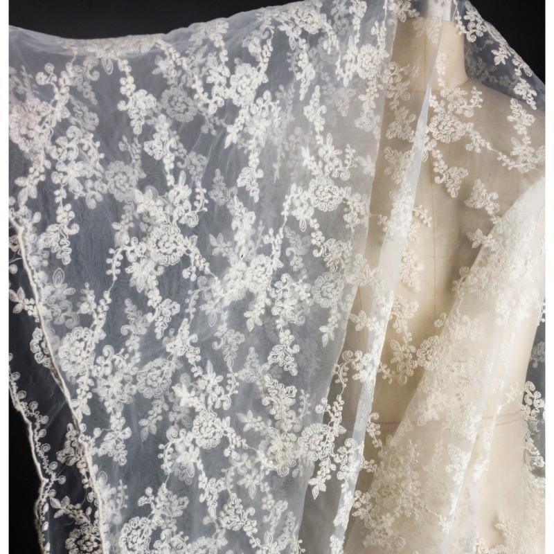 Pattern Lace Tulle Off-White Embroidered Floral Fabric Designer Creative DIY Semi-Transparent Wedding Dress Skirt Designer