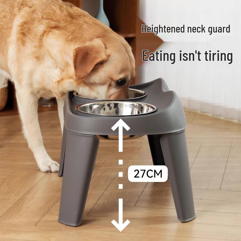 Stainless Steel Anti-Spill Double Dog Bowl with Neck Protection for Medium and Large Dogs
