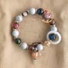 Macaron Gray Agate Beaded Bracelet with Gold Foil and Colorful Glaze