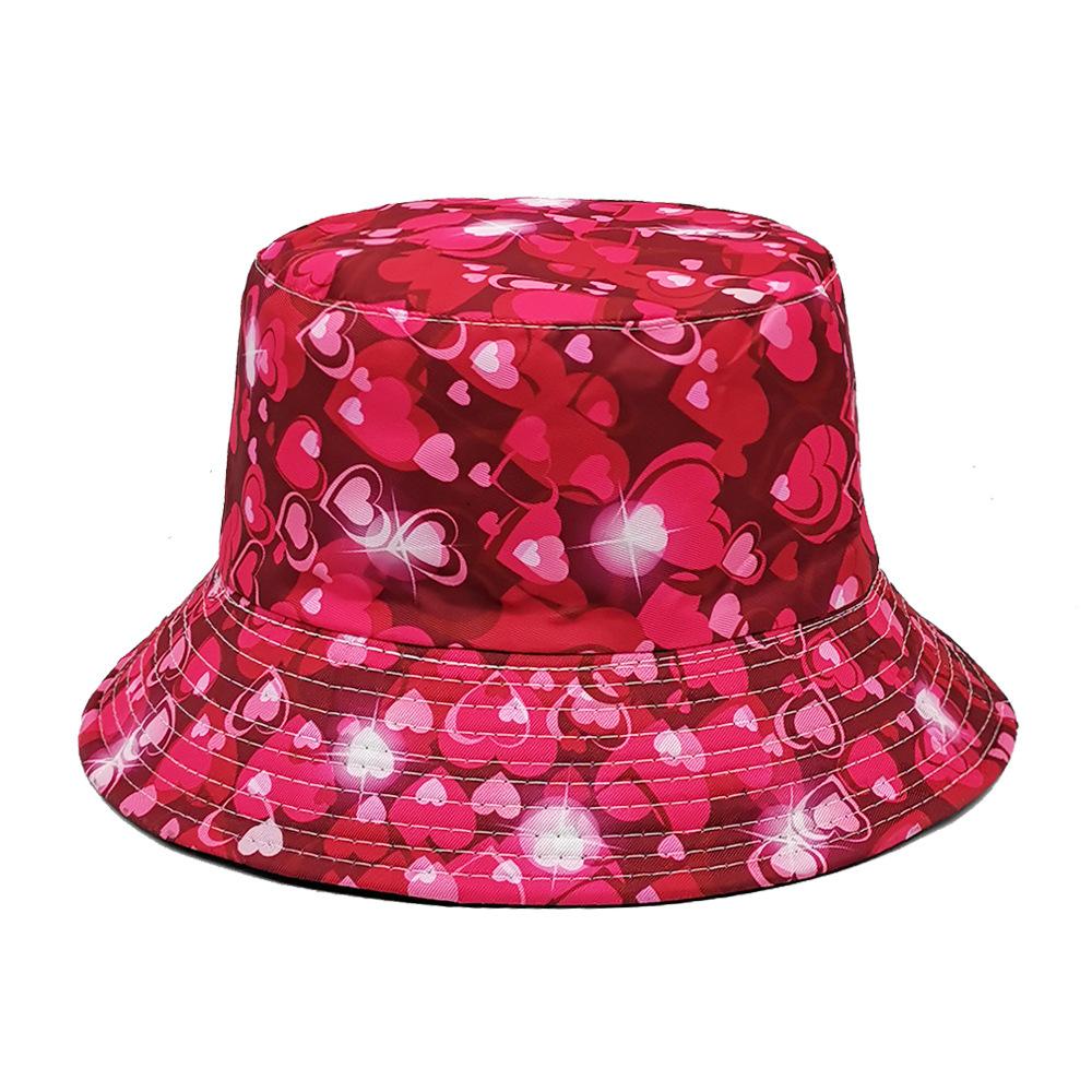 Heart Pattern Reversible Bucket Hat Women Men Summer Sunscreen Fisherman Hat Unisex Panama Fashion Decorate Valentine's Day Love