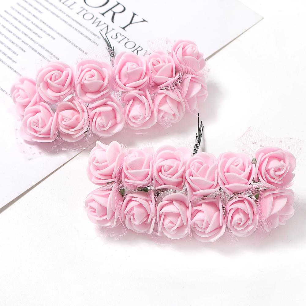 12/36/60Pcs Rose Artificial Flowers Bouquet Foam Fake Flowers Wedding Decoration for Home Room Decor DIY Craft Gifts Accessory