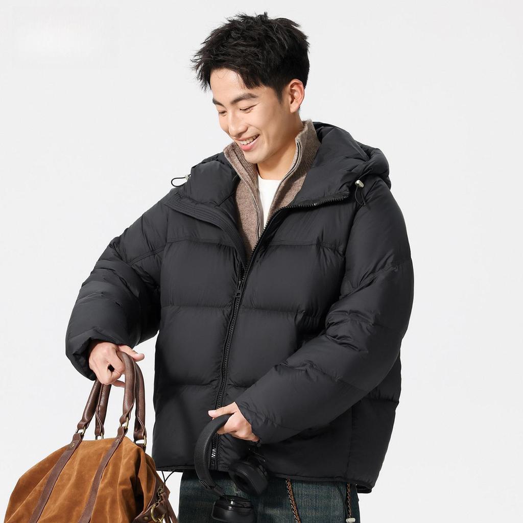 Men's Windproof Hooded White Duck Down Puffer Jacket - Thick, Warm, Casual Winter Outerwear