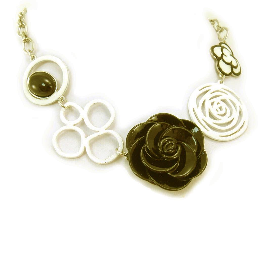 NOA [R5237] - Collier créateur 'Rosa Romantica' noir beige - 35 mm