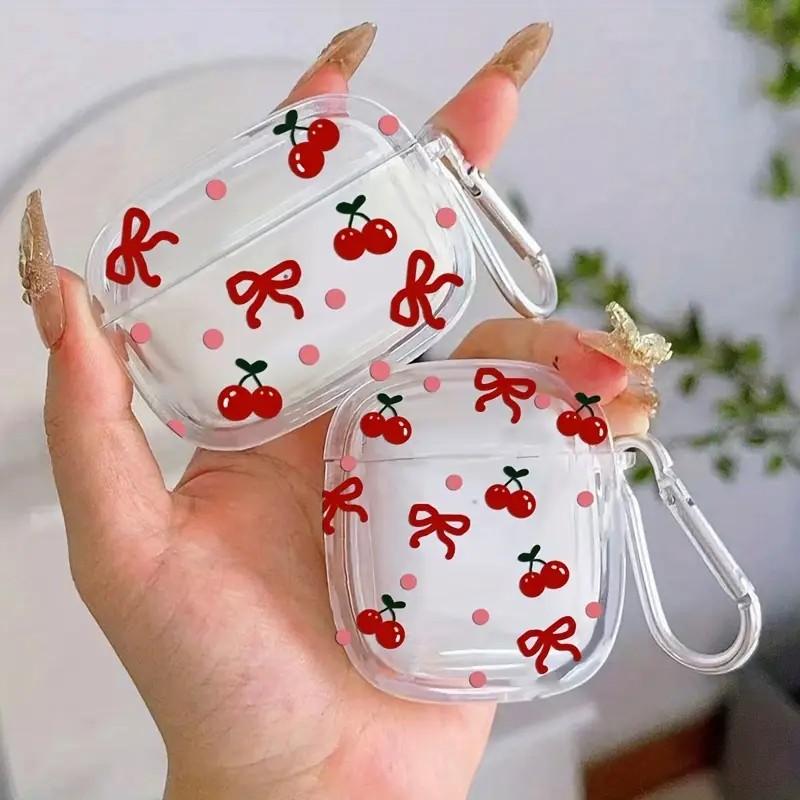 Transparent red bow cherry with AirPods 1/1 generation protective case Apple Pro/1 wireless bluetooth headset