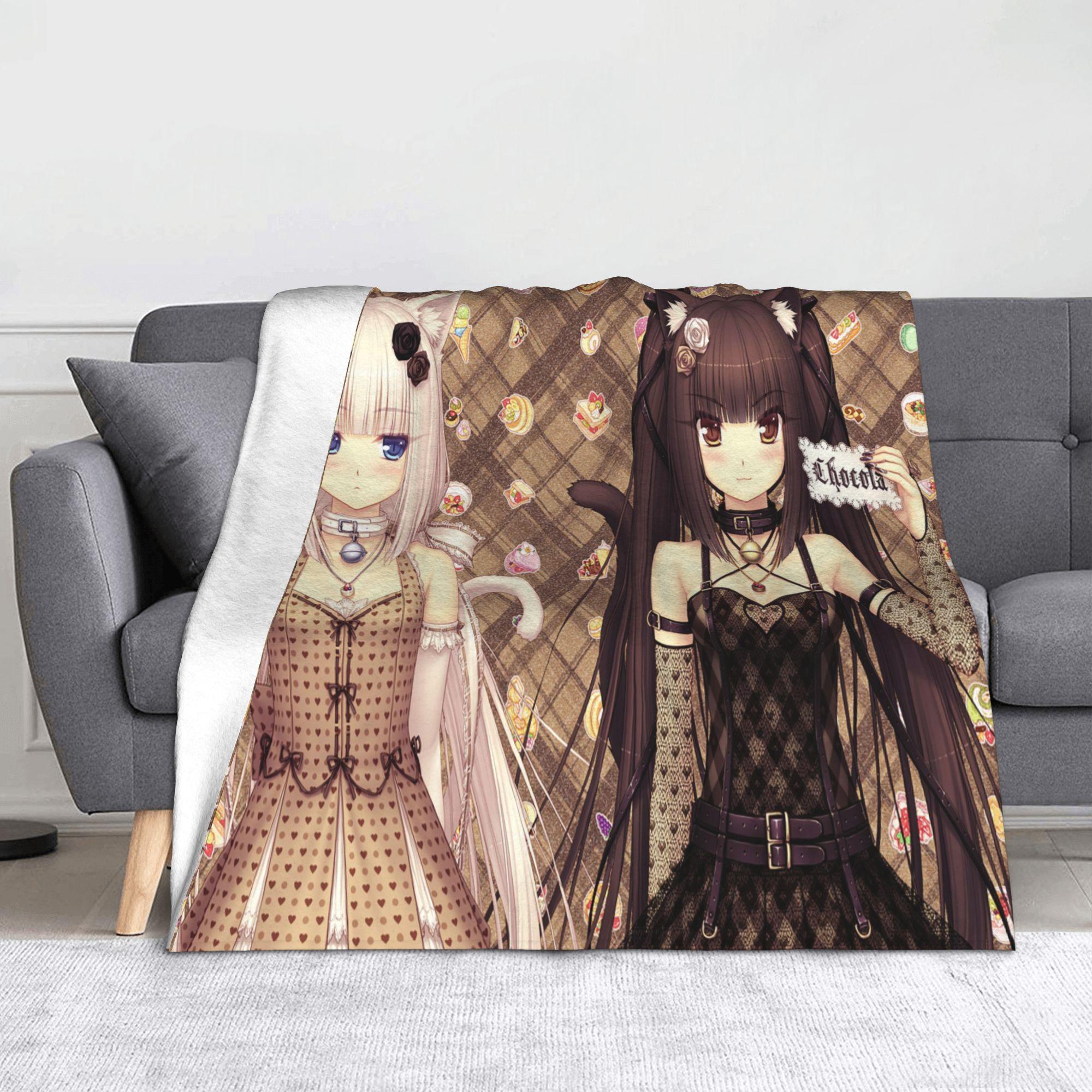 Chocola Vanilla Blanket Flannel Spring Autumn Anime Nekopara Lightweight Thin Throw Blanket for Bedding Couch Bedspread 100x125cm (40x50inch)