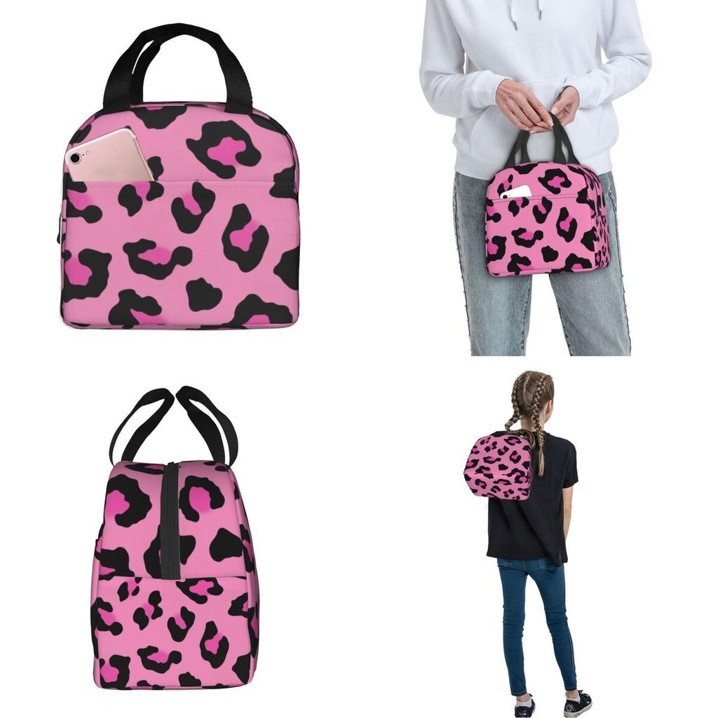 Rosa Leopard Tierprint Isoliert Lunchtasche Kühltasche Wiederverwendbar Großer Tragetasche Brotdose Aufbewahrungstaschen für Lebensmittel Büro Reise
