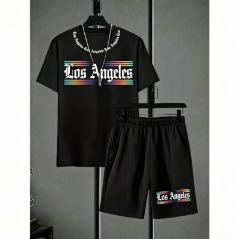 Men's Set Lion Stripe Printed Men's T-shirt and Shorts 2 Piece Set Summer Casual Outdoor Men's and Women's T-shirt Sets