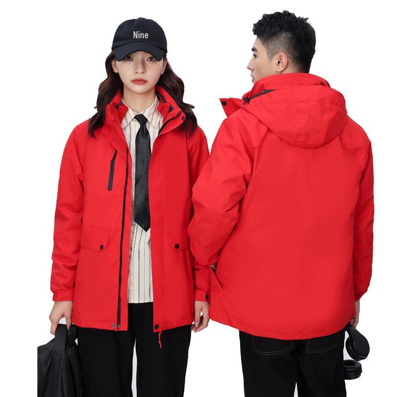 Unisex Waterproof & Windproof Hooded Fashion Storm Jacket, 3-in-1 Design for Outdoor Sports