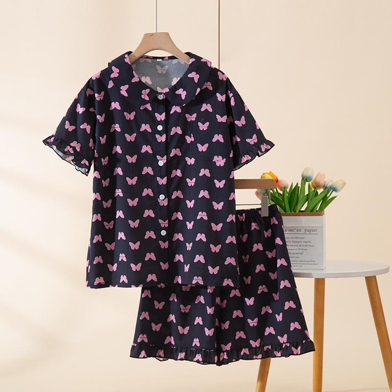 Women's pajamas, short-sleeved shorts, summer lace suit, thin cute butterfly loungewear, cardigan can be worn outside