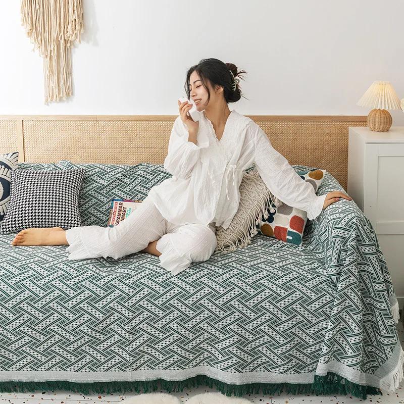 Bohemian Style Full Cover Sofa Cover For Rental Properties Four Seasons Sofa Cushion Wave Pattern Fabric