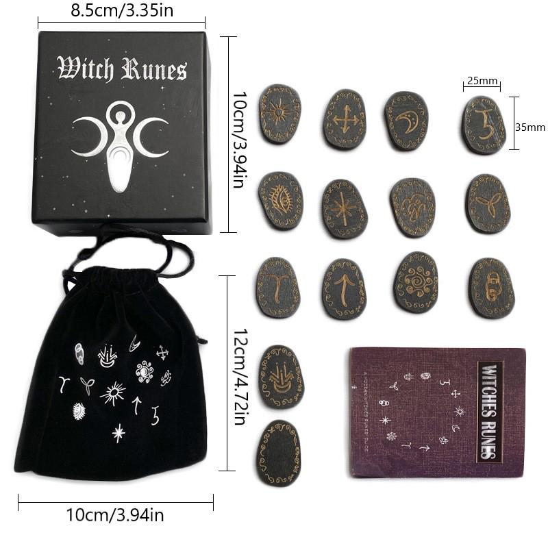 Wood Runes Stone Set Witches Rune Set 14 Pcs Engraved Rune Symbol For Divination
