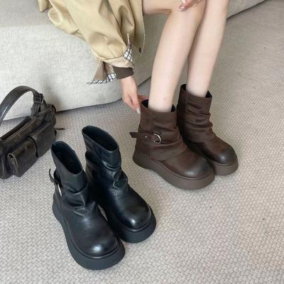 2025 New Autumn Martin Boots Women's Versatile Thick-soled Heightening Short Boots Fashion Casual Versatile British Style Short Boots Women
