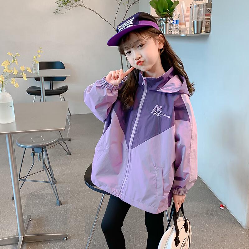 Girls 2026 Spring Autumn Waterproof Hooded Windbreaker 130