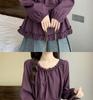 Plus Size Ruffled Waist Long Sleeve Shirt - Women's Spring/Autumn Korean Style, Slimming and Elegant Top