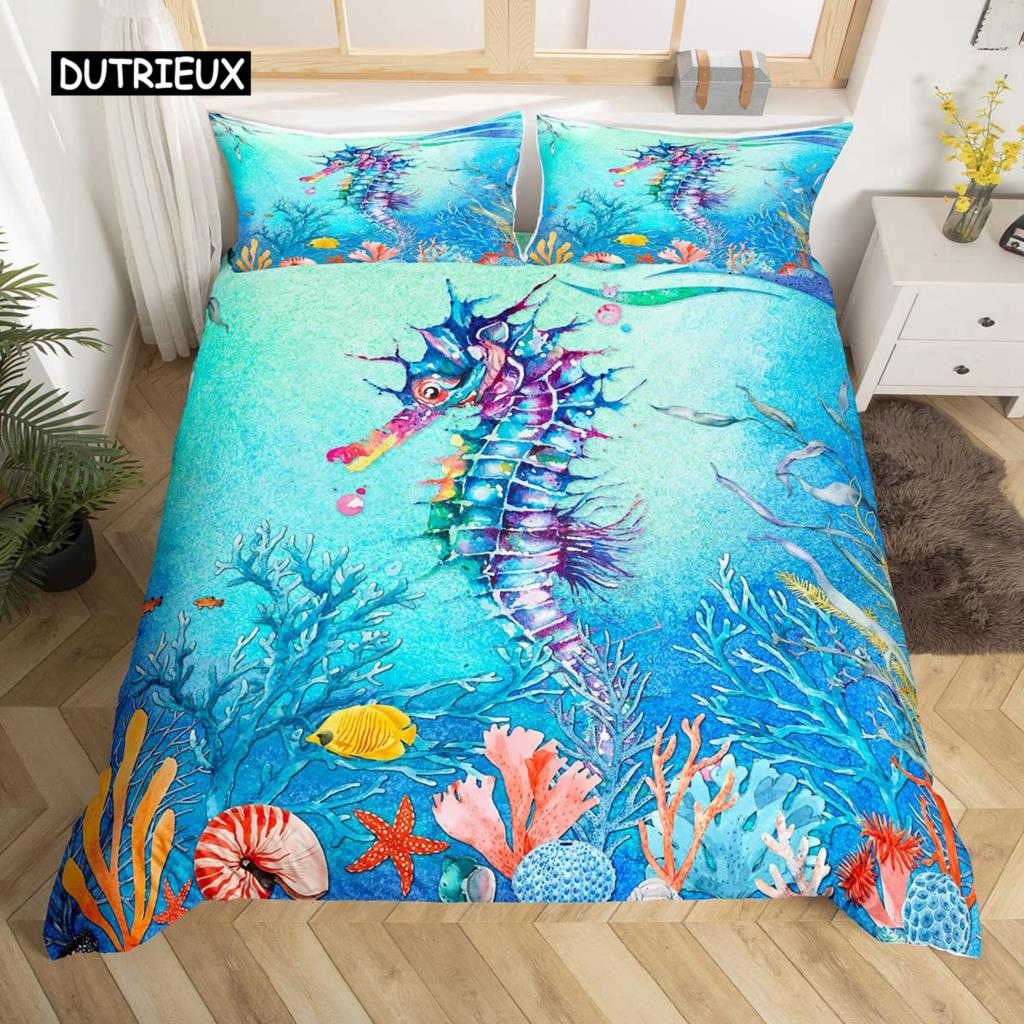 3D Octopus Sea Turtle Duvet Cover Retro Sailboat Crab Reptile Bedding Set Marine Mediterranean Style Jellyfish Comforter Cover