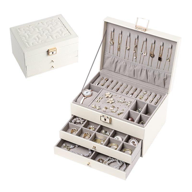 Multilayer Leather Wedding Jewelry Storage Box with Drawers for Necklaces and Rings