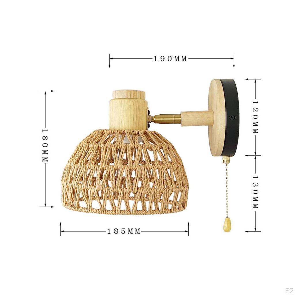 Woven Wall Sconce Light Fixture Lamp E26 Handwoven Lampshade Mounted with Switch for