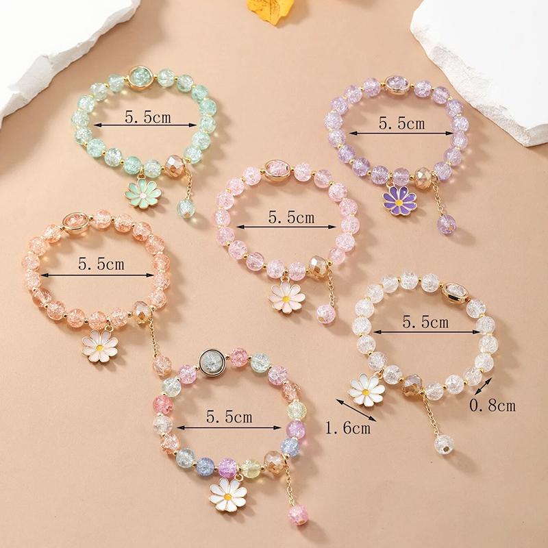 6pcs/set Colorful Popcorn Crystal Beaded Women Bracelet Daisy Flower Butterfly Pendant Fashion Bracelet Valentine's Day Gifts