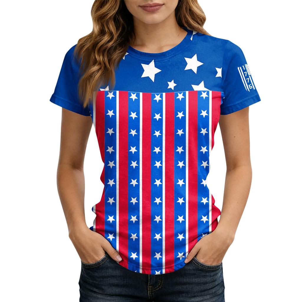 Women's Short-sleeved Top, Casual Slim Fit Women's Round Neck Short-sleeved Printed Shirt