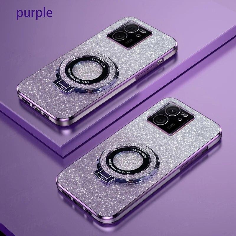 Luxury Plating Magnetic Holder Case For Xiaomi Mi 13T 12T 11T Pro 14 13 12 11 Lite POCO X3 NFC X5 F3 F4 F5 M3 M4 Silicone Cover