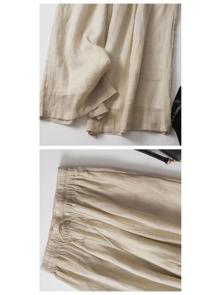 2026 Sommer Lässiges Besticktes Tencel Leinen Zweiteiliges Set: Oberteil mit halblangem Ärmel & Neunzehntel-Hose, Lockerer Schnitt, Schlankmachend, Verbirgt Makel