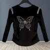 Manufacturer Rave Reviews Cotton Bottoming Shirt Autumn Butterfly Perm Diamond Beading Long-sleeved Top Women's Clothing