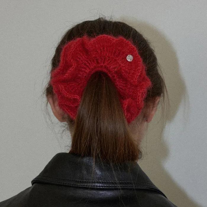 Camellia Handmade Crochet Mohair Knit Big Hair Scrunchie _ 4Color